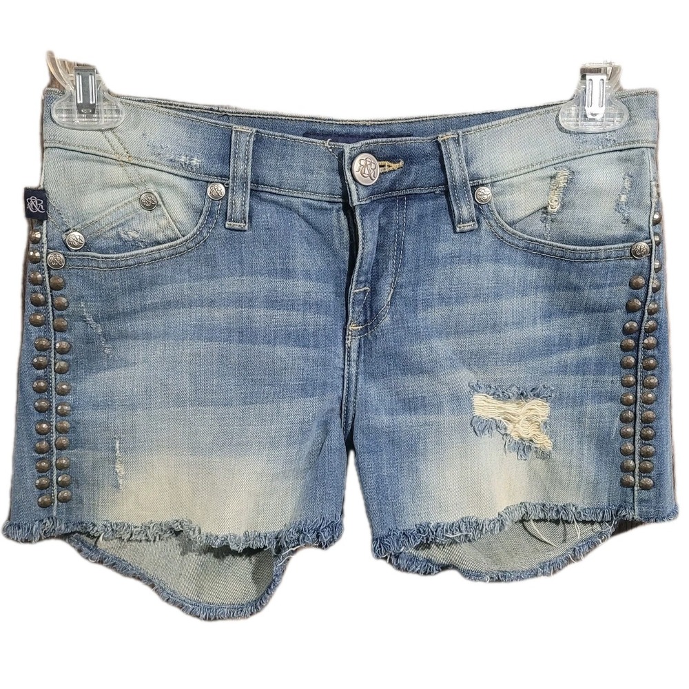 Rock & Republic Bumpershoot Cut Off Shorts Sz 0 x 2.5 Studded Biker Grunge